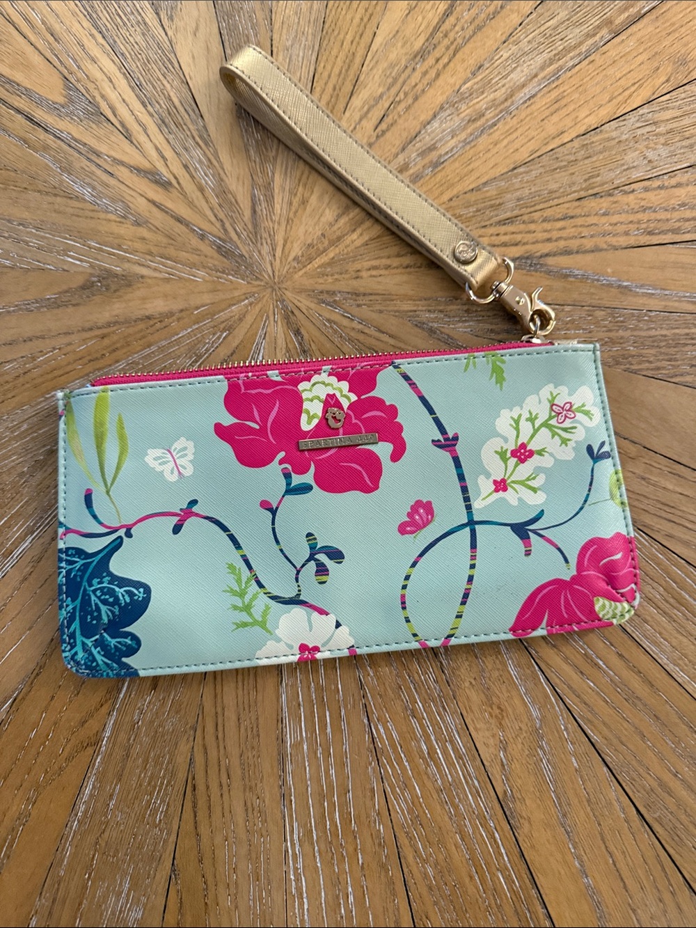 Floral Spartina Pink and Teal Wristlet Clutch